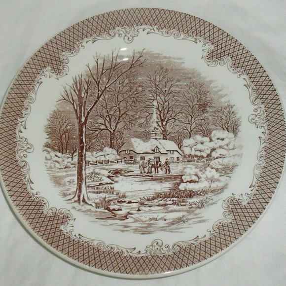 Swiss Landscape Brown Transferware Dinner Plate Italy Winter Scene Vintage Decor - Picture 1 of 5